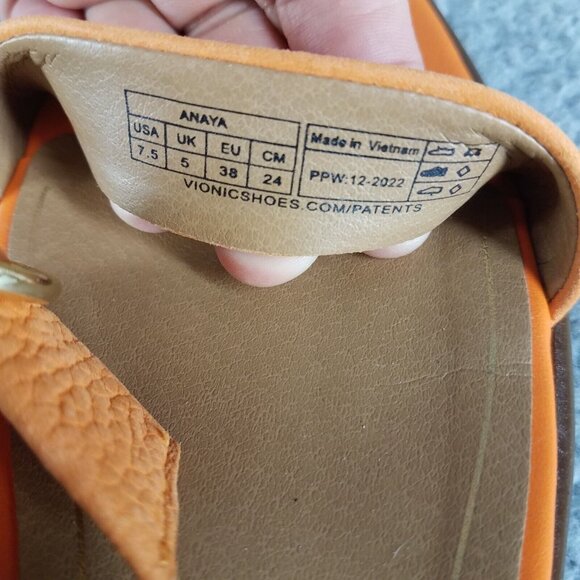Vionic Anaya Sandals Womens' 7.5 Orange Leather Ankle Straps Flat Comfort Summer - Picture 11 of 12